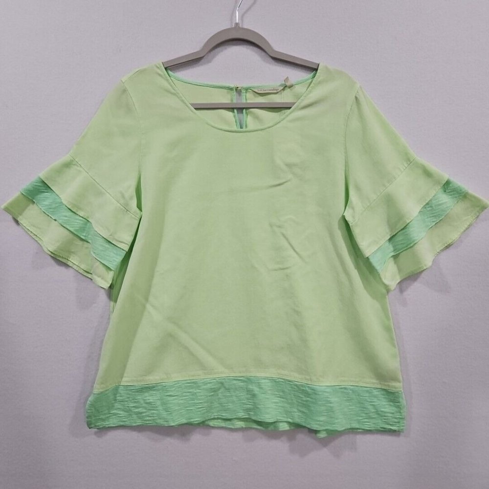 Soft Surroundings Oakleigh Top Margarita Green Tiered Size M Short Sleeve 2CZ78